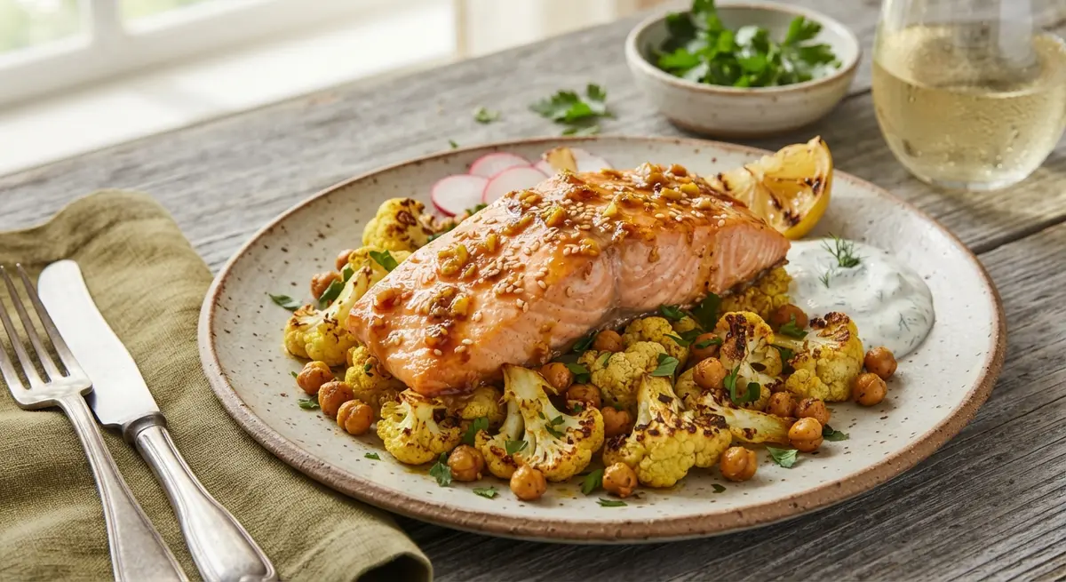 Ginger-Turmeric Glazed Salmon with Roasted Cauliflower